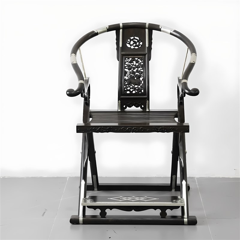 红木紫光檀c麒麟交椅三件套明清中式古典实木家具折叠椅圈椅太师