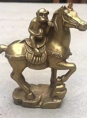 纯铜马上封侯小摆件马驮猴马上猴铜装饰书桌办公桌中式工艺摆设