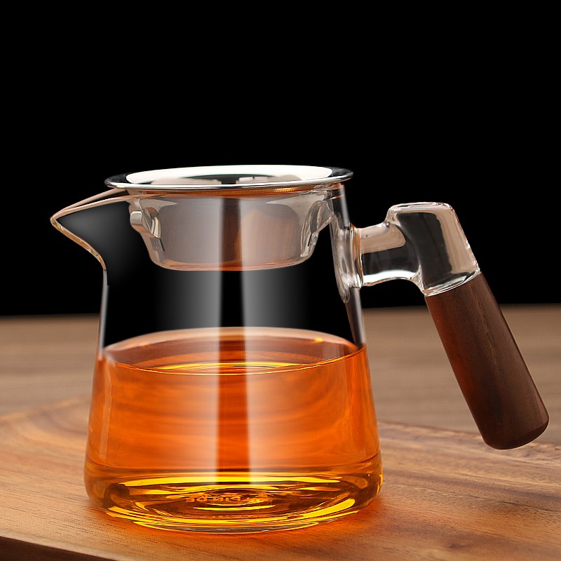 加厚木柄公道杯2025新款耐热玻B璃泡茶公杯过滤分茶器茶漏一体倒