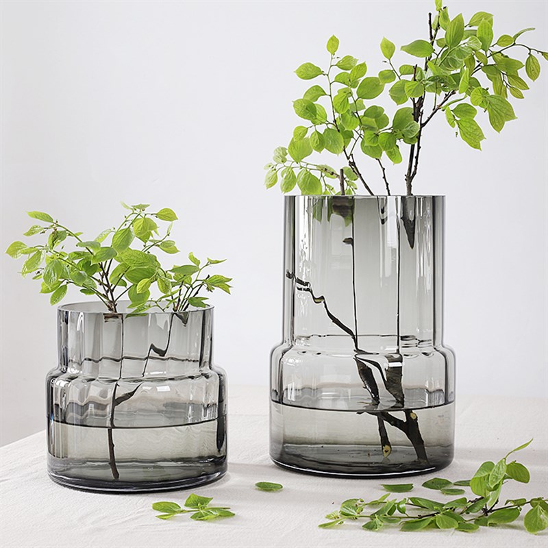 拾物现代轻奢极简玻璃插花花瓶矮胖大口花瓶M鲜花水培大号花器绿