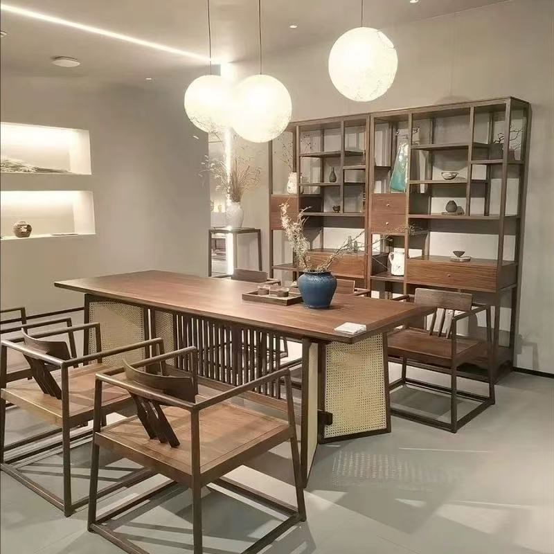 新中式茶桌椅f组合国风黑胡桃木泡茶桌榫卯简约喝茶桌家用客厅茶