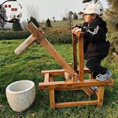 特大号糍粑石臼木架年糕家用辣椒老式 石鱼饵兑窝对球石头脚踩工具