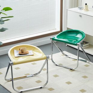 北欧中古绿折叠凳简约透明亚克力网红小户型咖啡厅拍照化妆折叠椅