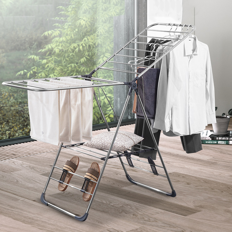 欧润哲不锈钢晾衣架落地室内外折叠晾晒H架阳台挂衣架晒被架晾衣