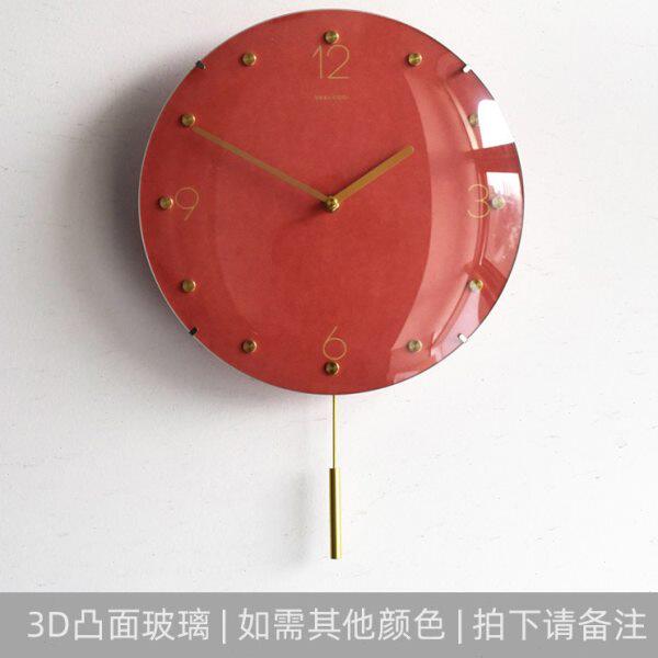 复古北欧极简轻奢红色摇摆静音挂钟装饰现代简约免打孔客厅钟表