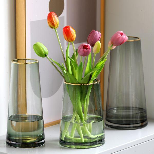 玻璃花瓶透明插花摆件客厅插花大轻奢装水养北欧描金创意富贵竹,家居饰品,花瓶,淘宝优惠券,粉丝福利购,淘宝优惠卷