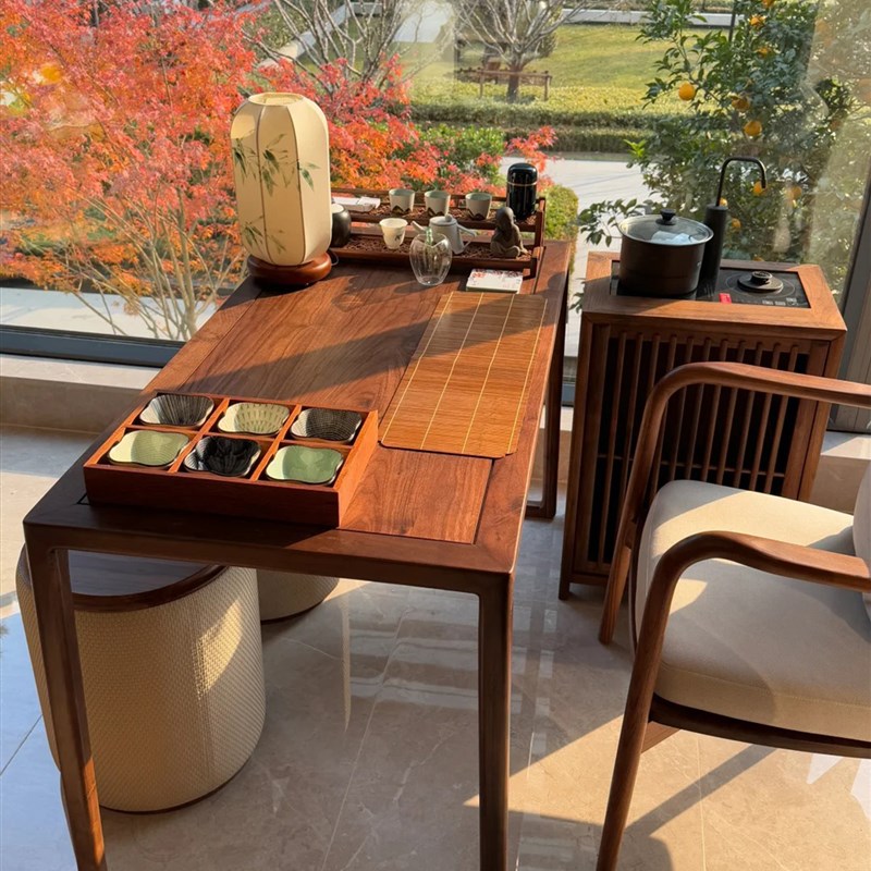 北美黑胡桃木阳台茶桌轻奢茶台新z中式2025新款高端简约现代泡茶