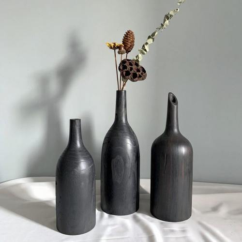 美姿木艺丨侘寂风实木花瓶摆件客厅插花装饰花器民宿艺术摆设玩木