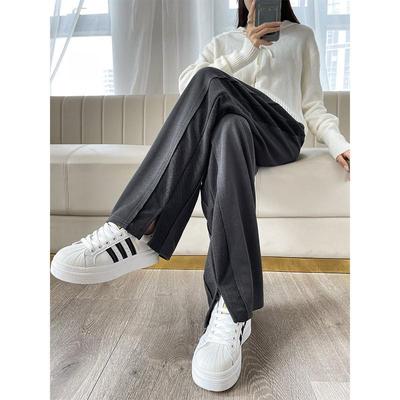 阔腿裤女裤子春秋季2025新款秋装高腰直筒休闲侧开叉运动卫裤