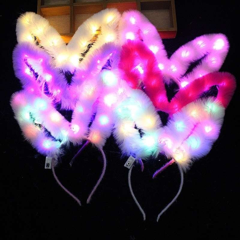 新款羽毛兔耳朵高端大气水貂毛镂空14灯兔耳发箍