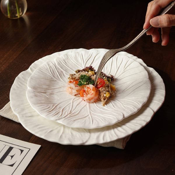 浮雕白菜甜品盘轻奢家用菜盘花盘子创意餐厅西餐盘餐具形平盘陶瓷