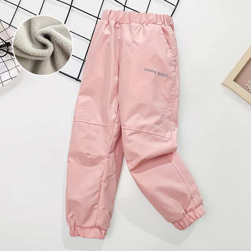 儿童冲锋裤防风防水加绒女宝中大童春秋裤子加绒秋冬保暖滑雪裤潮