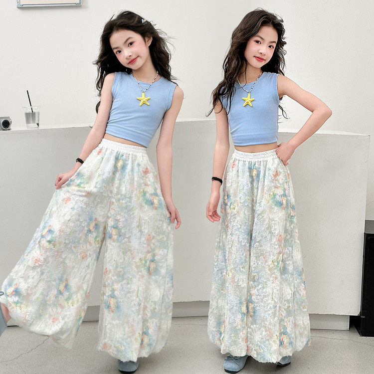 女童裙裤夏季薄款大童韩版洋气花苞裤女孩碎花灯笼裤初中生休闲裤