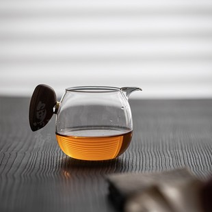 鱼戏加厚耐热玻璃公道杯家用复古木柄防烫泡茶杯公杯分茶器茶海