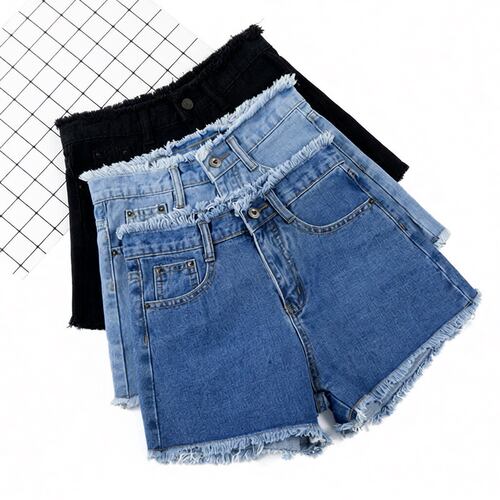 韩版高腰宽松显瘦阔腿牛仔短裤女High Waist Loose Denim Shorts
