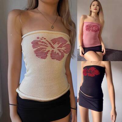 Sexy sleeveless printed knitted strapless vest for women