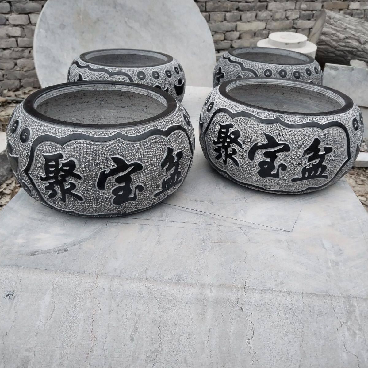 庭院水缸旺宅青石鱼缸聚宝盆石头招财养鱼池户外摆件真石原石雕刻