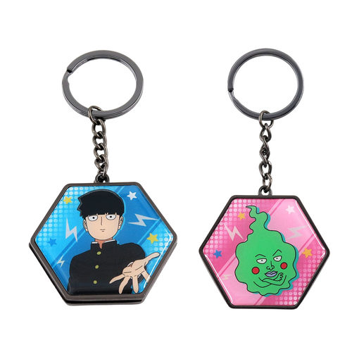 灵能百分百双面钥匙扣镜影山茂夫和酒窝浮动钥匙扣漫画动漫吊坠