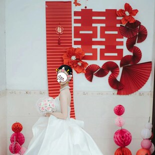 新房主卧装 婚房布置套装 饰女方卧室床头结婚晨袍拍照道具婚礼用品