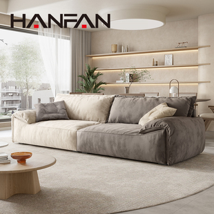 轻奢侘寂风拼色植麂皮绒布沙发客厅直排大小户型乳胶科技布艺沙发