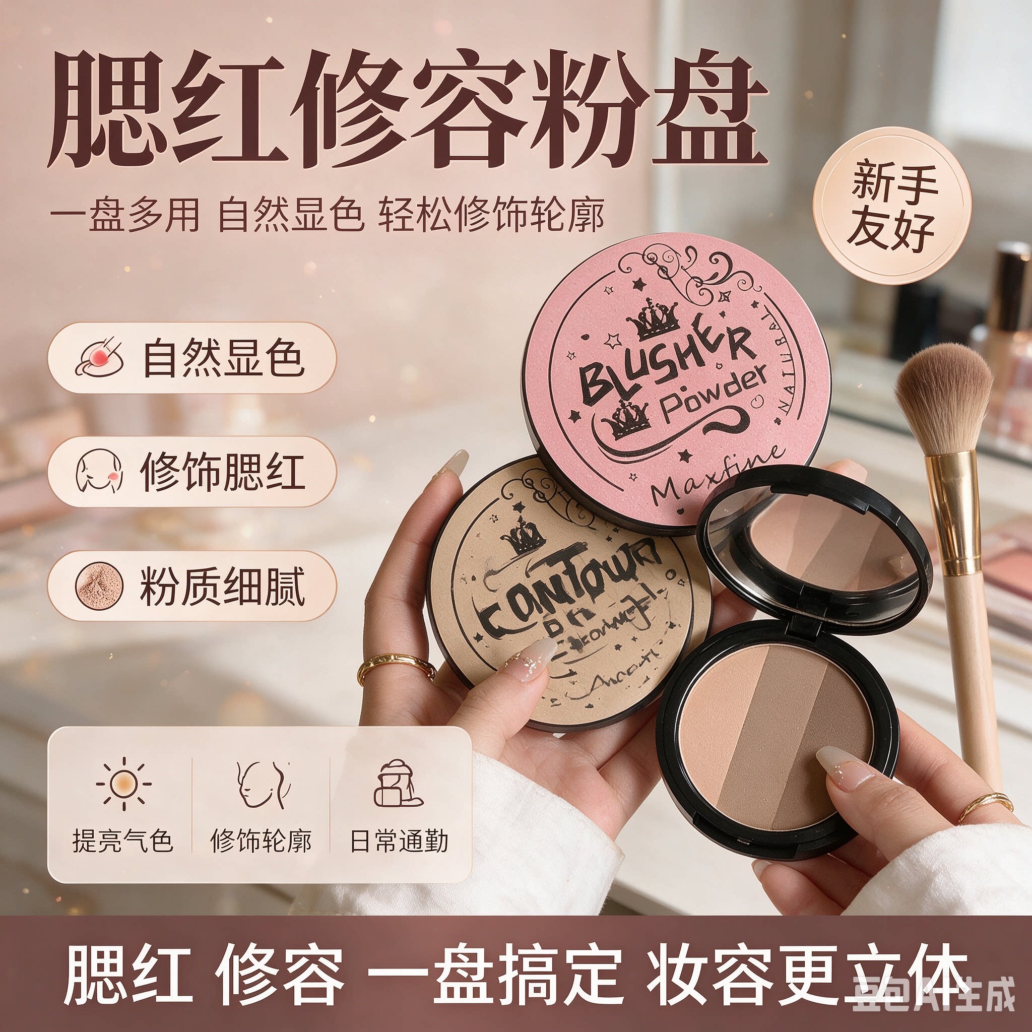 正品三色立体修容腮红阴影侧影鼻影初学者新手自然立体柔雾自然色