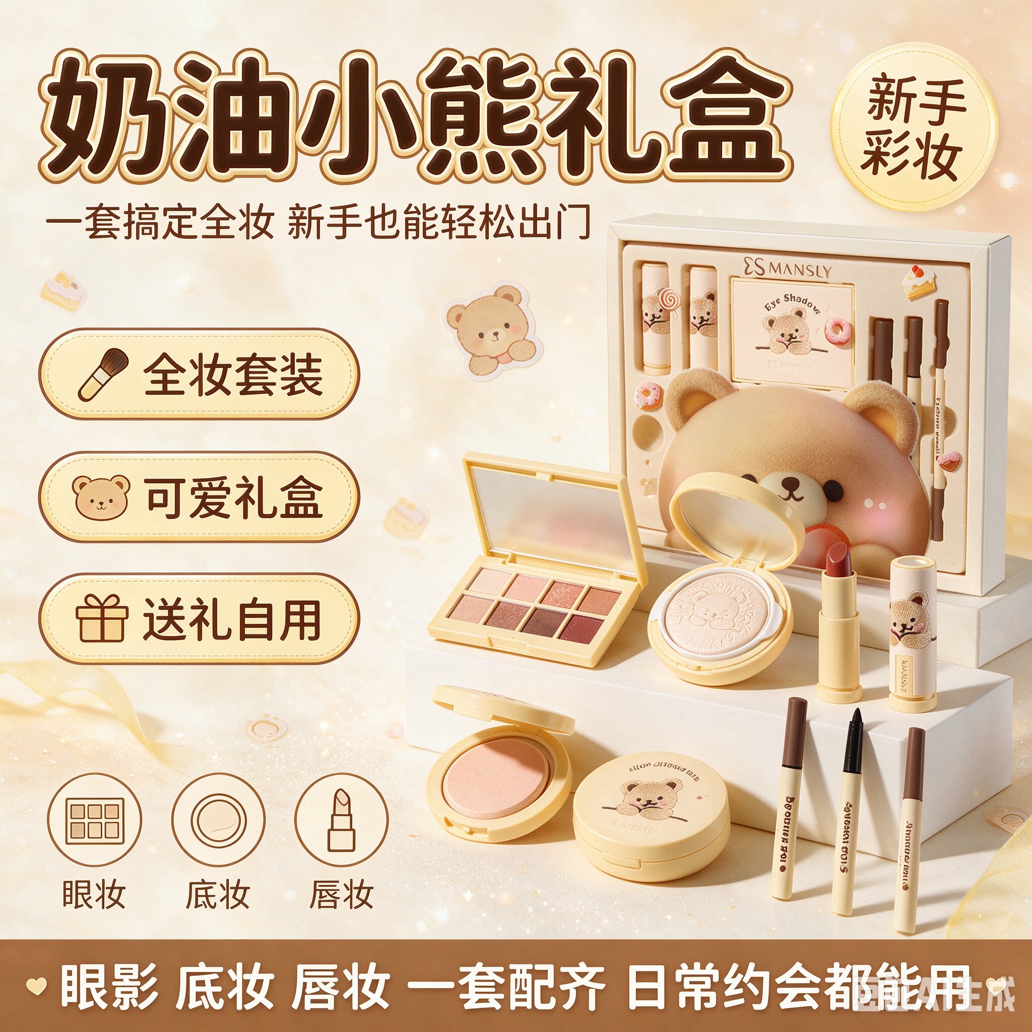 正品新手礼物小熊彩妆套盒口红粉底液眼影盘初学者全套化妆品礼盒