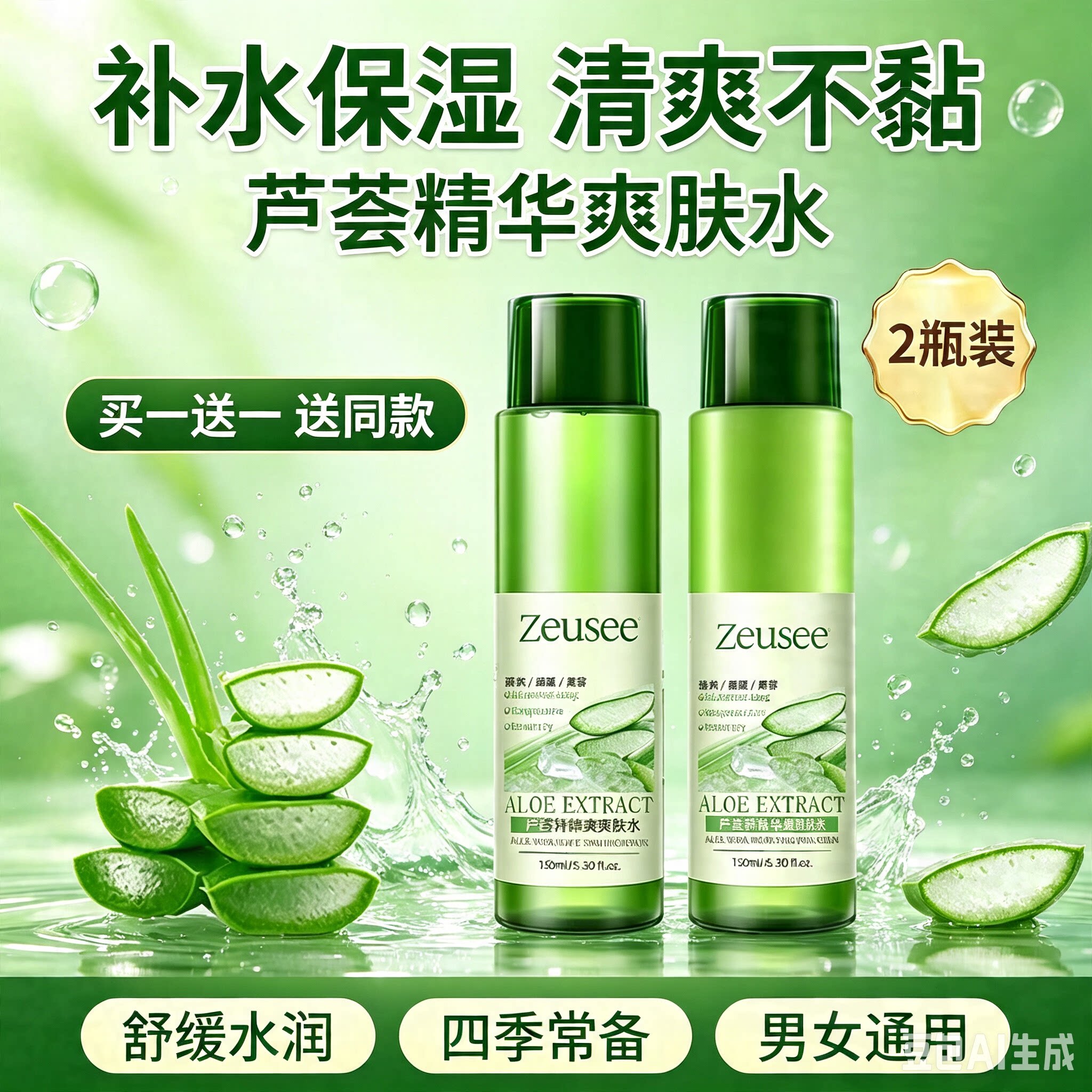 正品芦荟爽肤水干皮补水保湿收缩毛孔控油敏感肌护肤化妆水官方旗