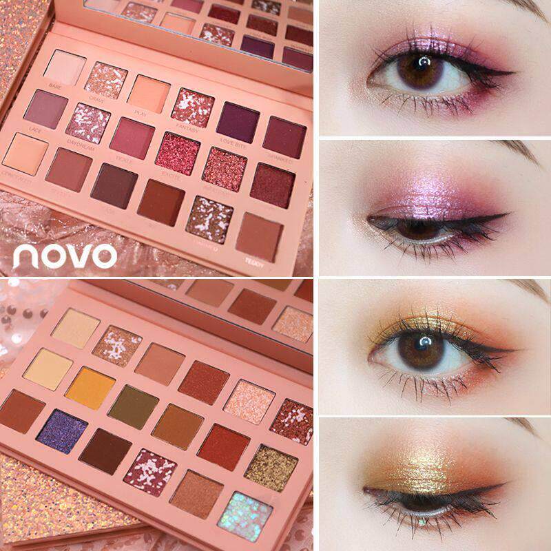 正品NOVO沙漠玫瑰眼影盘网红ins超火烟薰妆灰姑娘哑光珠光18色眼