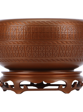 紫铜聚宝盆摆件回纹鉢办公桌玄关装饰品铜器工艺品乔迁开业礼品