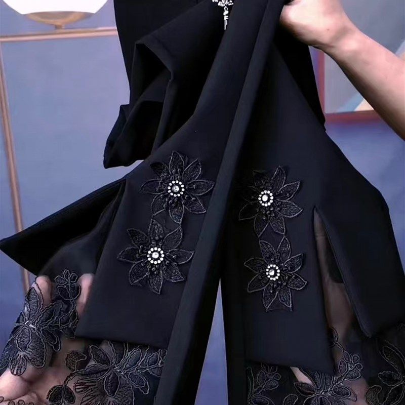 南韩弹力九分微喇裤重工立体花蕾丝拼接边时装裤2024年夏季小西裤,女装/女士精品,西装裤/正装裤,淘宝优惠券,粉丝福利购,淘宝优惠卷