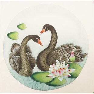 纯手绘工笔花鸟画小品团扇装饰画芯小尺寸手工客厅字画无款不落款