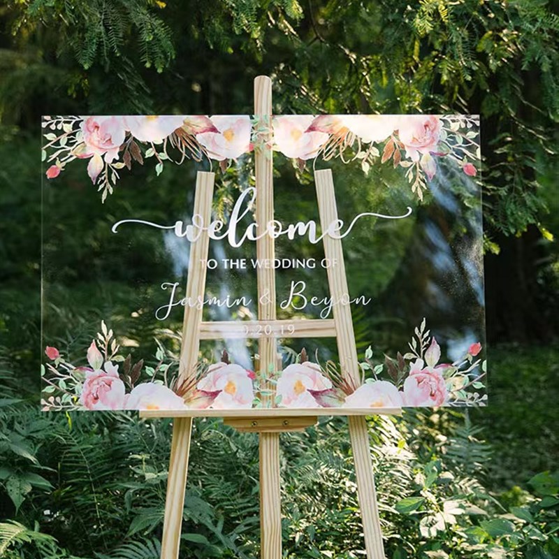 户外草坪婚礼亚克力透明迎宾牌结婚diy欢迎水牌展示广告牌定制