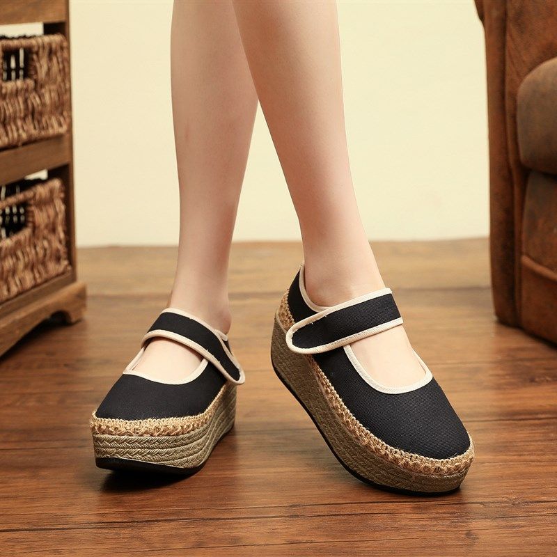 款女布鞋春秋新款纯色女鞋民族风低帮厚底单鞋简约时尚外出女鞋,女鞋,松糕（摇摇）鞋,淘宝优惠券,粉丝福利购,淘宝优惠卷