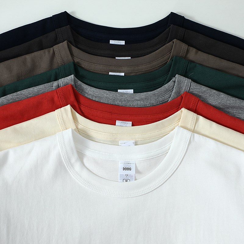 重磅300G磨毛精梳棉 美式咔叽风 四季可穿男休闲简约纯色长袖T恤