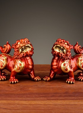 貔貅摆件全铜貔貅一对彩铜皮丘家居客厅装饰品乔迁新居开业礼物