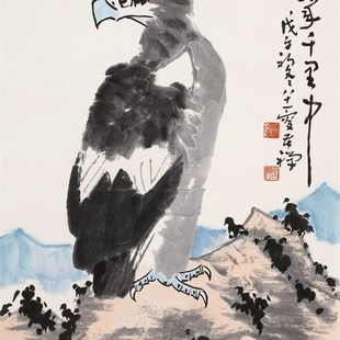 国画鹰李苦禅雄鹰图轴字画国画贵宾室装饰画花鸟办公装饰商务礼品