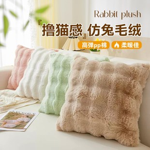 ins风轻奢高级感毛绒抱枕仿兔毛绒靠枕沙发卧室靠背垫秋冬新款