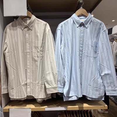 25秋冬长袖衬衣/男装女装牛津纺宽松条纹衬衫合作款480802