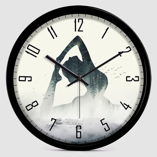 大气时钟表客厅瑜伽馆美容院现代简约静音卧室创意壁挂钟 瑜伽时尚