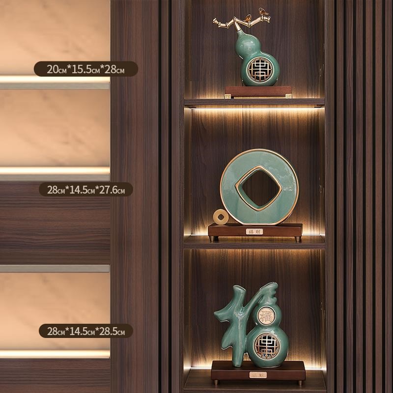 中国风葫芦摆件陶瓷冰裂釉家居装饰品书房书桌玄关新中式搬家礼物