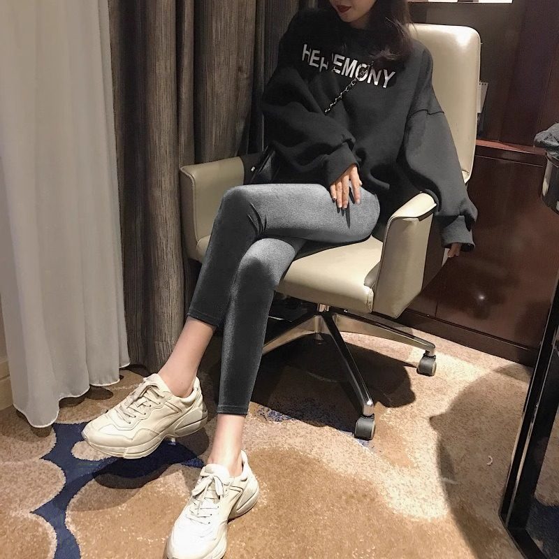 欧货丝绒打底裤女外穿春秋冬小个子紧身魔术铅笔裤弹力九分小脚裤