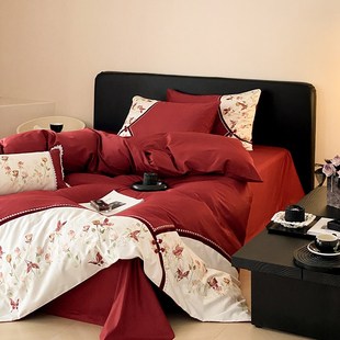 1.8m床单床 婚庆嫁娶100S全棉长绒棉床单四件套纯棉刺绣被套四R季