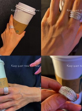 银韩版车花多线手工戒指ins5克左右银开口戒指网红风女潮