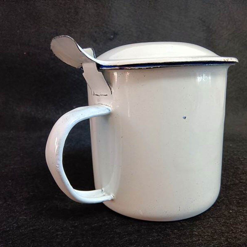 搪瓷痰杯 老人吐痰杯 痰盂 带盖子可拆V有把手 9CM