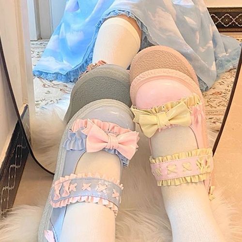 Lolita大头鞋猪腰子圆头厚底基础jk制服鞋O蓝色百搭日系可爱皮鞋