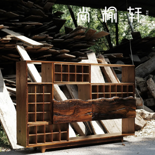 茶室置物架茶叶架侘寂风茶杯架多宝阁老木料展示柜简约实木博古架