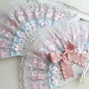 lolita拍照折扇扇子华丽蕾丝舞蹈扇欧式天国少女蝴蝶结公主扇樱茶