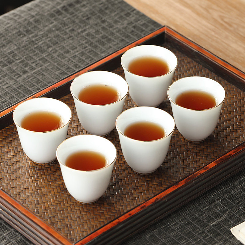 品茗杯陶a瓷描金小茶杯茶碗主人杯单杯功夫茶杯品杯6个装家用茶具