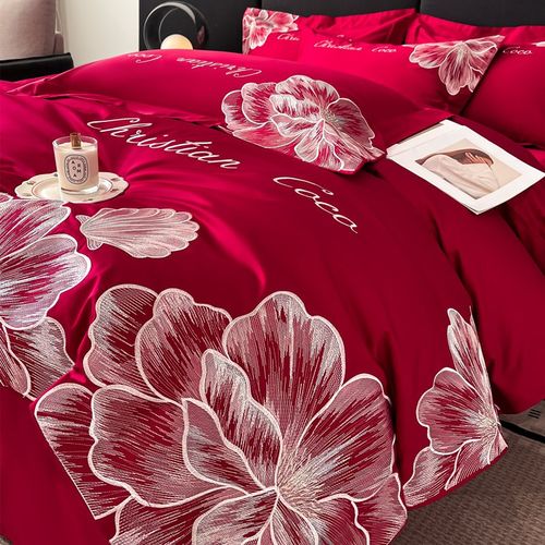 高档结婚四件套婚庆纯棉床单被套红色喜被新婚陪嫁喜庆婚床上用品