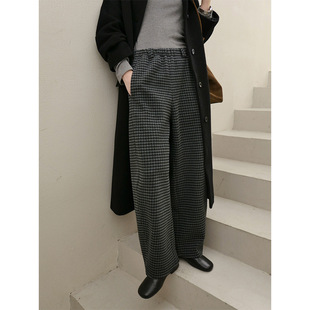 遮胯显瘦弧形格纹休闲裤 藏肉神裤 高腰羊毛呢格子 H·一